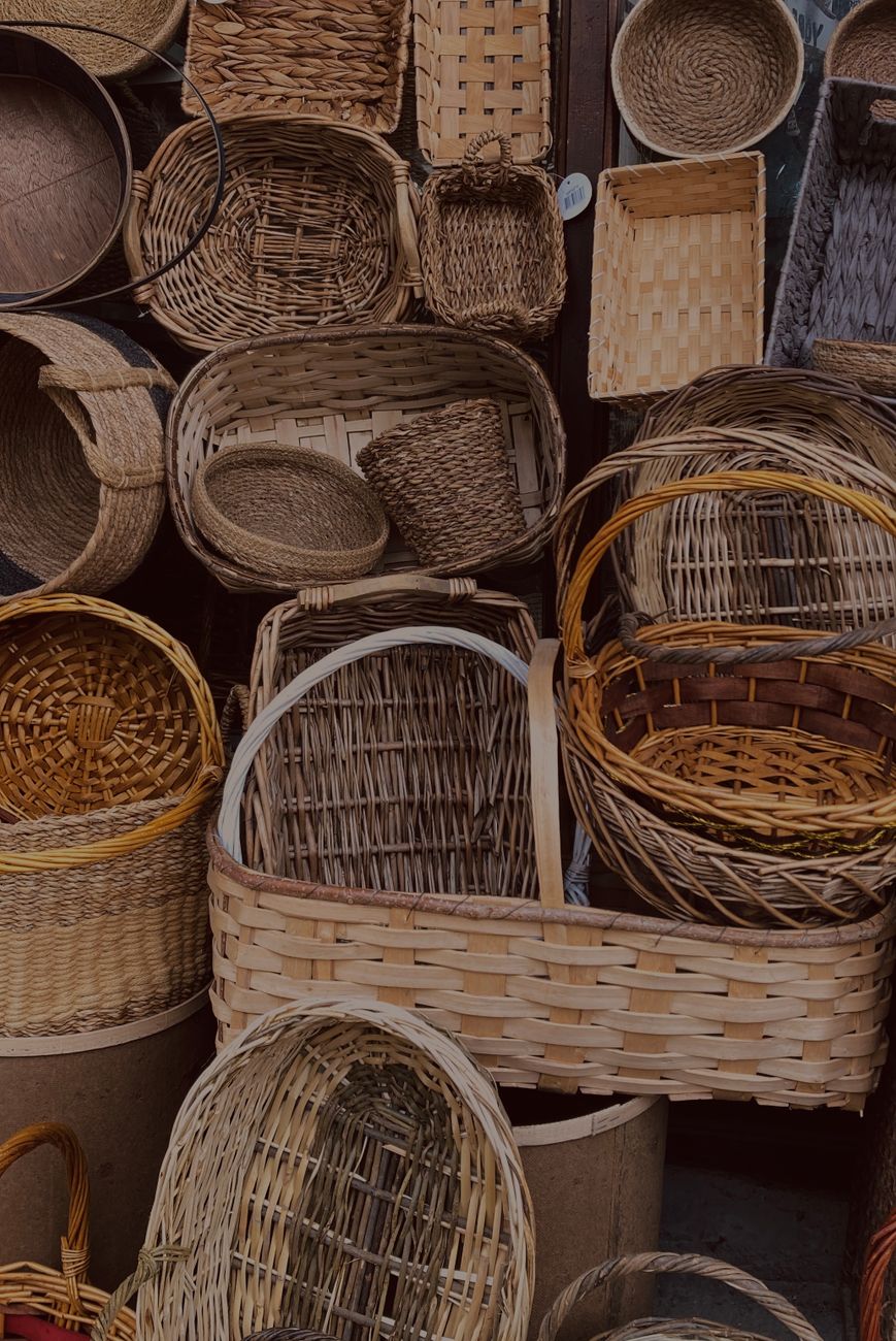 close up of wicker baskets
