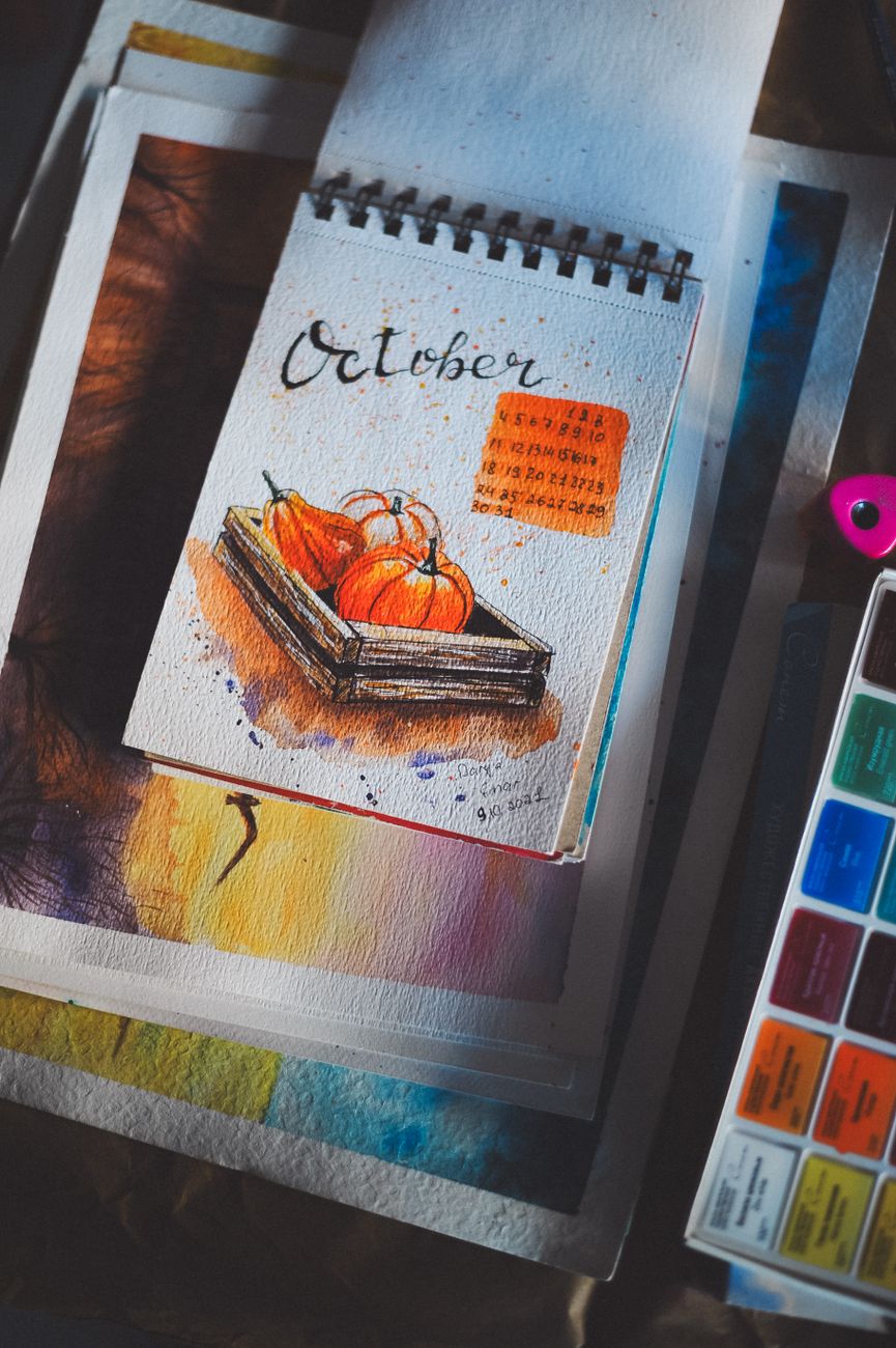 artistic october illustration with pumpkins