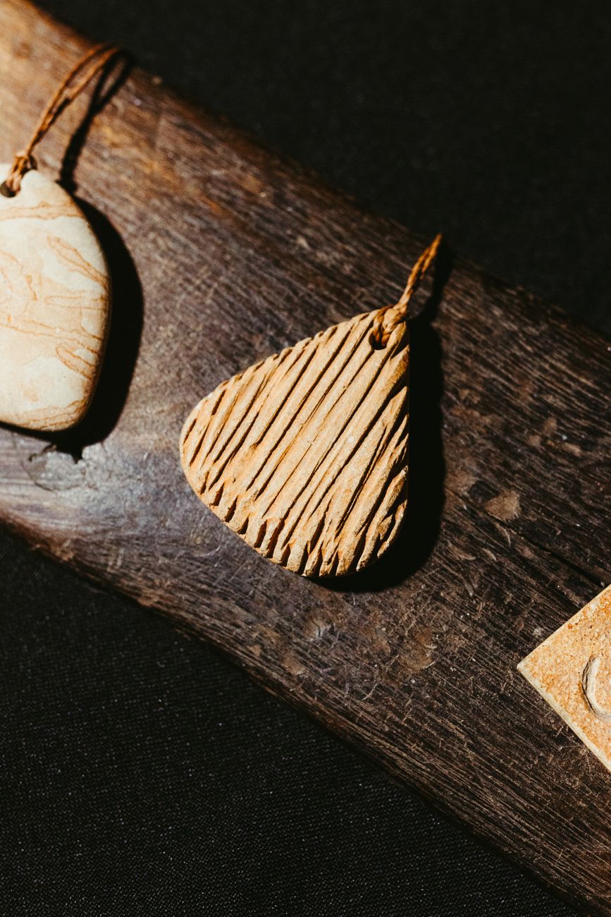 artisan wooden handicrafts on rustic background